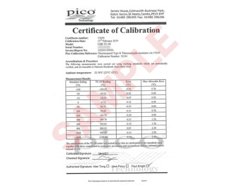 Calibration certificate for thermocouple loggers - PT. Sumber Instrumindo